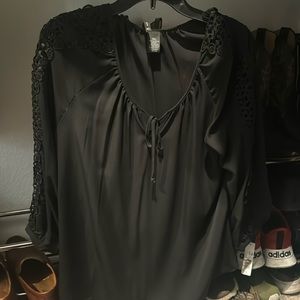 New direction 3/4 length sleeve black blouse